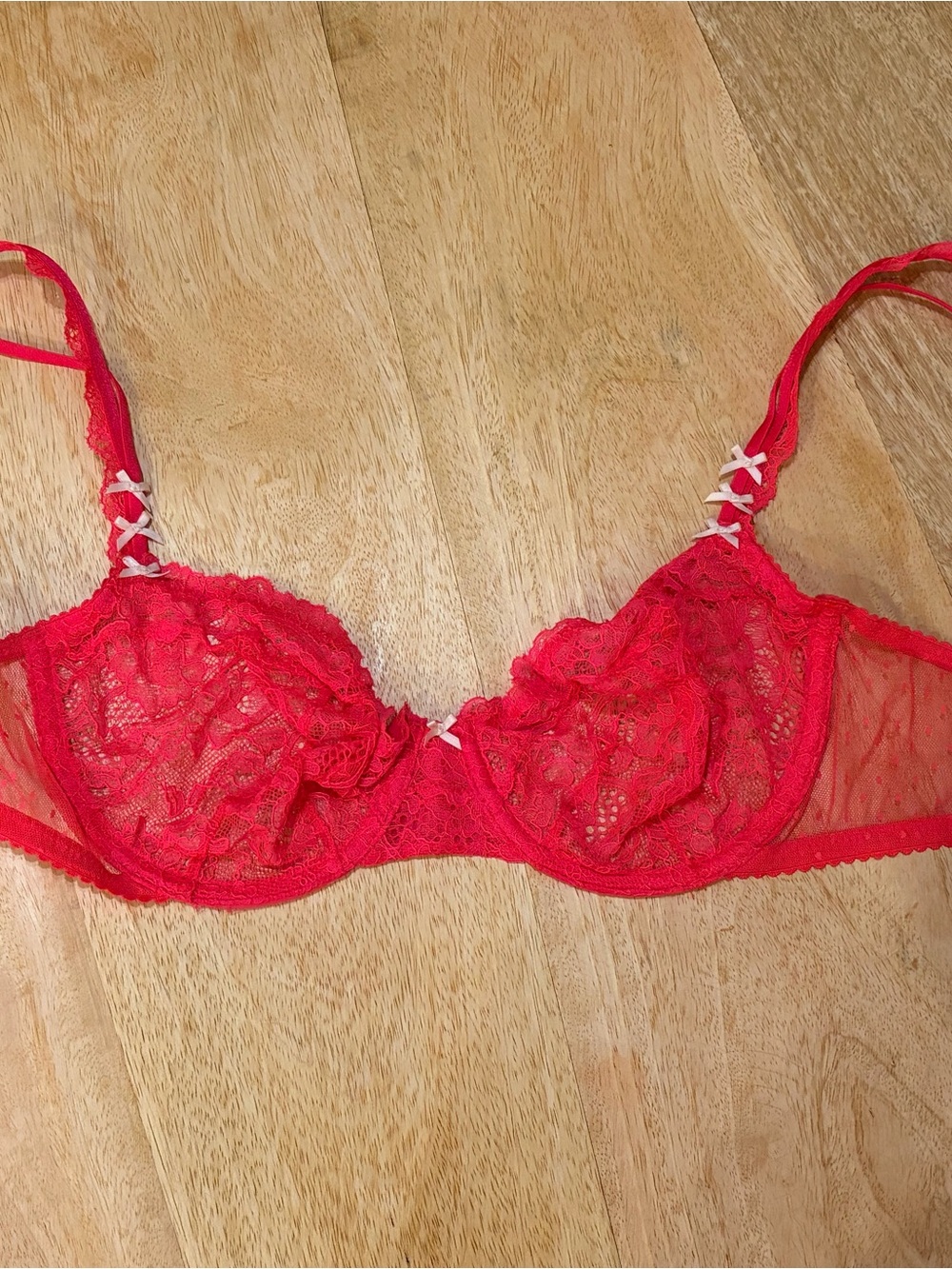 Victoria's Secret Red Lace Bra with Bow Accents